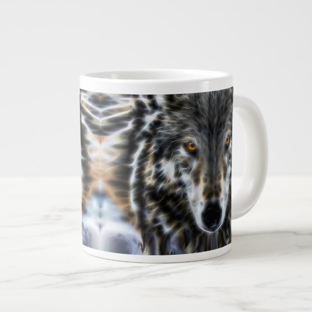 Wolf-inspirierend grafisches Porträt Jumbo-Tasse (Vorderseite Rechts)