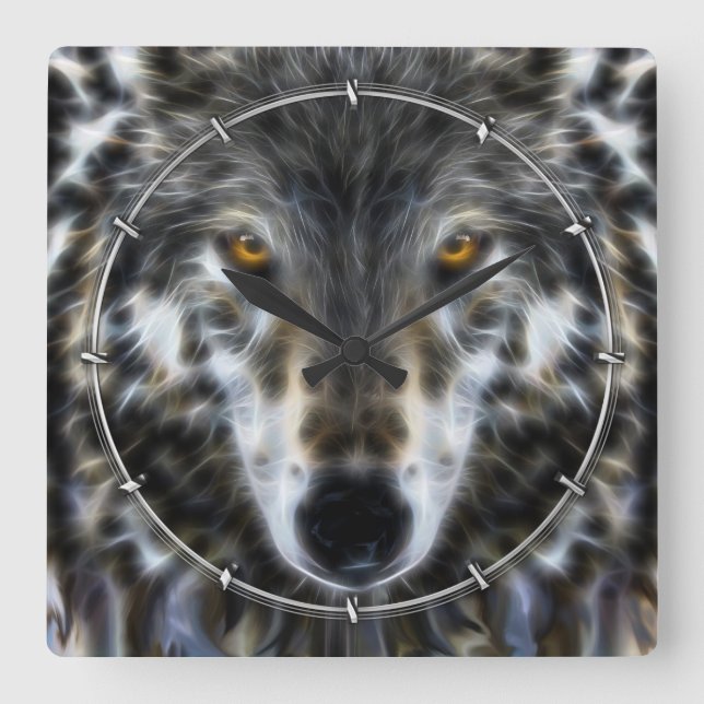 Wolf-inspirierend grafisches Porträt Quadratische Wanduhr (Vorderseite)