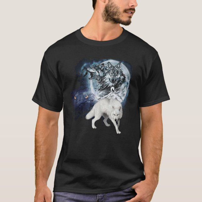 Wolf Jagdgebiet Eiswald Natur T-Shirt (Vorderseite)