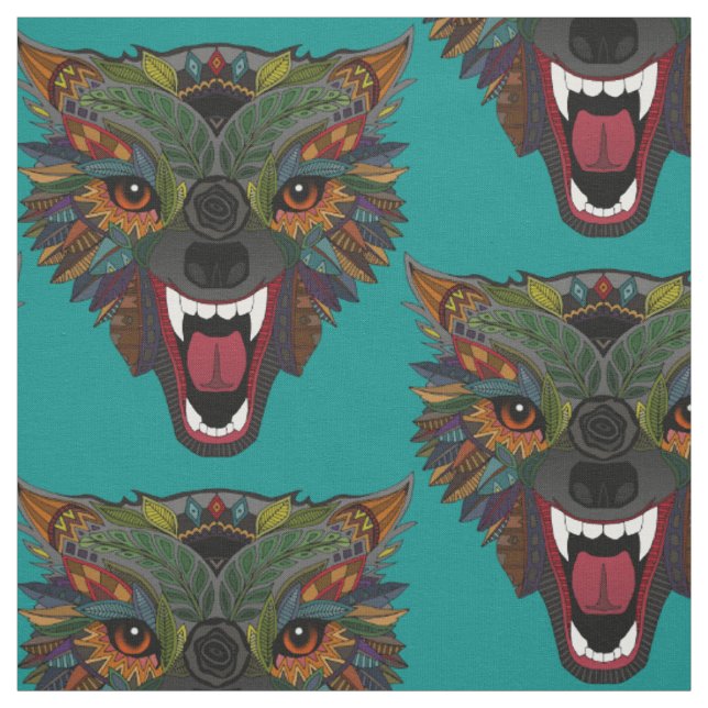 Wolf Kampf Flug Teal Blau Stoff (Muster)
