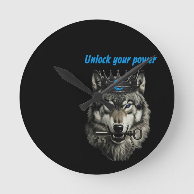 wolf king unlock your power runde wanduhr (Vorderseite)