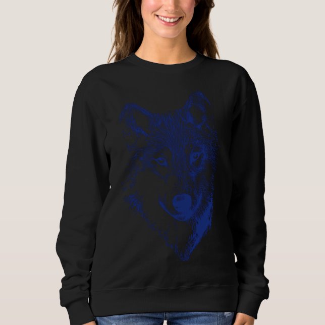 Wolf Kopf Blue Husky Dog Line Art Sweatshirt (Vorderseite)