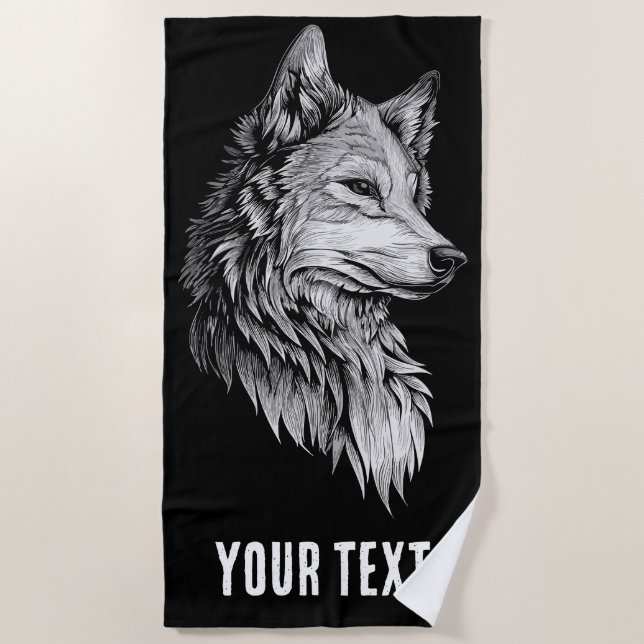 Wolf Kopf Linien Kunst Strandtuch Minimales Dunkle (Vorderseite)
