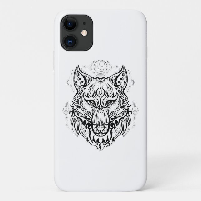 Wolf Kopf mit ethnischen Dekorationen Case-Mate iPhone Hülle (Rückseite)