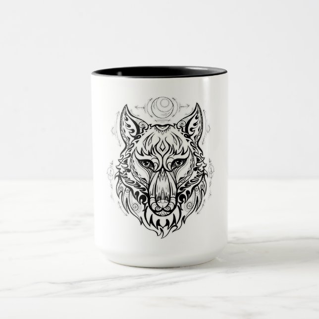 Wolf Kopf mit ethnischen Dekorationen Tasse (Zentrum)