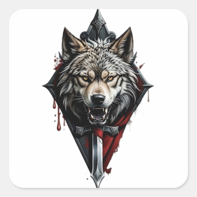 Wolf-Kopfbanner Quadratischer Aufkleber (Vorderseite)