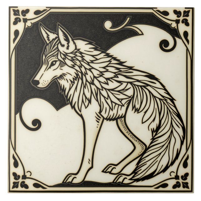 Wolf - Kunst und Handwerk Keramik Tile Fliese (Vorderseite)