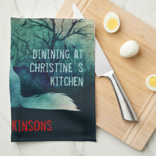 Wolf liebt eine aquamarine, dunkle Ästhetik Geschirrtuch