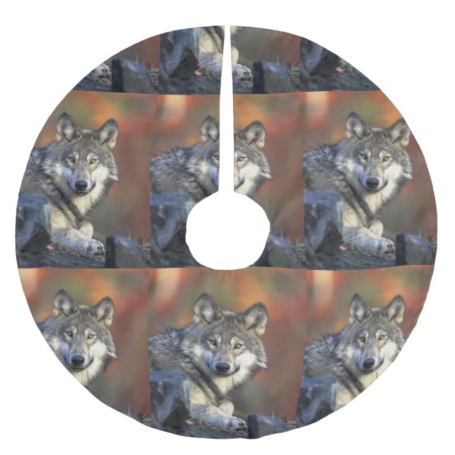 Wolf liebvers Christmas Polyester Weihnachtsbaumdecke (Vorderseite)