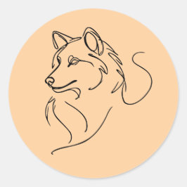 Wolf LineArt Minimalist  Runder Aufkleber