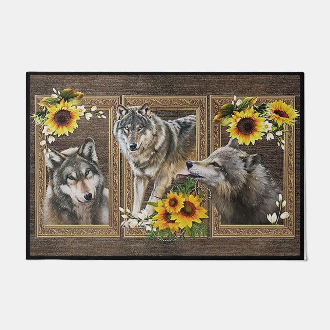 Wolf Lover Gift, Wolf Doormat, Sonnenblumen Zitate Fußmatte (Vorderseite)