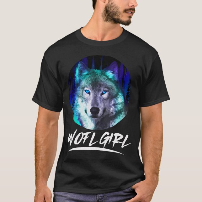 Wolf Mädchen, das Wölfe Aurora Bunt Lustig liebt T-Shirt (Vorderseite)
