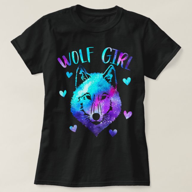 Wolf Mädchen Galaxie Ästhetik Design T-Shirt (Design vorne)