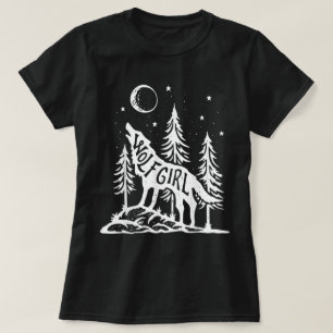Wolf Mädchen Wald Heulender Mond Grafik T-Shirt