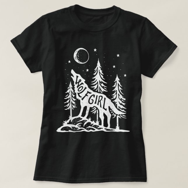 Wolf Mädchen Wald Heulender Mond Grafik T-Shirt (Design vorne)