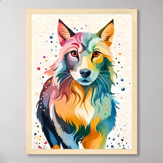 Wolf malt niedlichen Hund farbenfrohe Wildtiere Re Poster (wolf painting cute dog colorful wildlife rainbow)