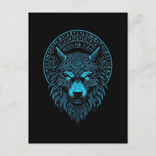 Wolf Mask Odin Runes Norse Compass Viking Postkarte