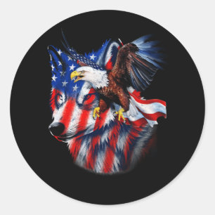Wolf mit Bald Eagle American Flag Independence Da Runder Aufkleber