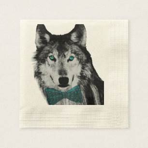 Wolf mit blauen Augen und einer Bogen-Krawatte Serviette