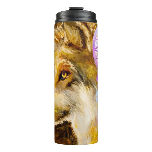 Wolf mit Dreamcatcher Thermosbecher (Vorderseite)