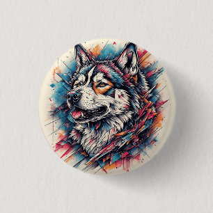Wolf mit geometrischen Elementen und lebendigen Fa Button