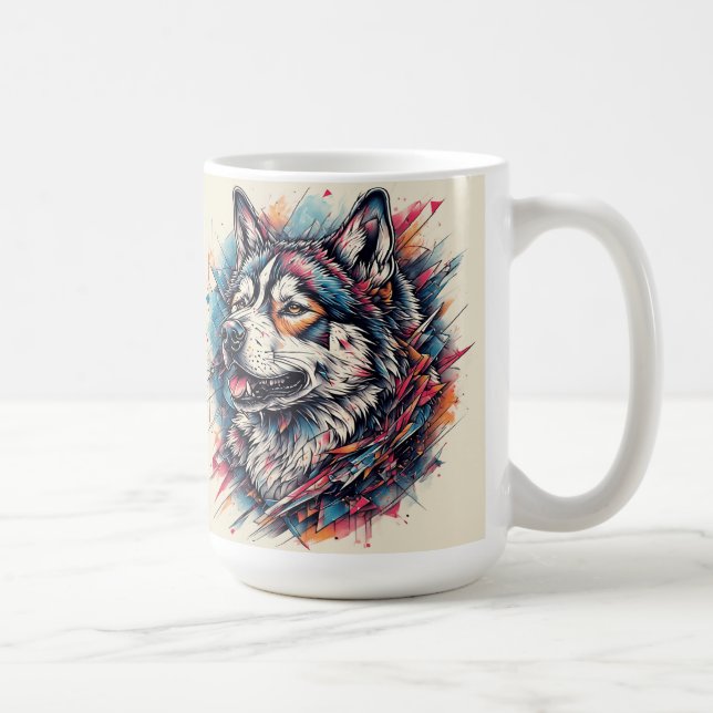 Wolf mit geometrischen Elementen und lebendigen Fa Kaffeetasse (Rechts)