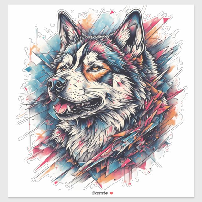 Wolf mit geometrischen Elementen und lebhaften Far Aufkleber (Blatt)