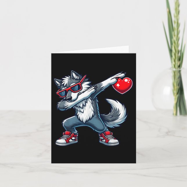 Wolf mit Herz-Valentinstag-Kleinkind Karte (Vorderseite)