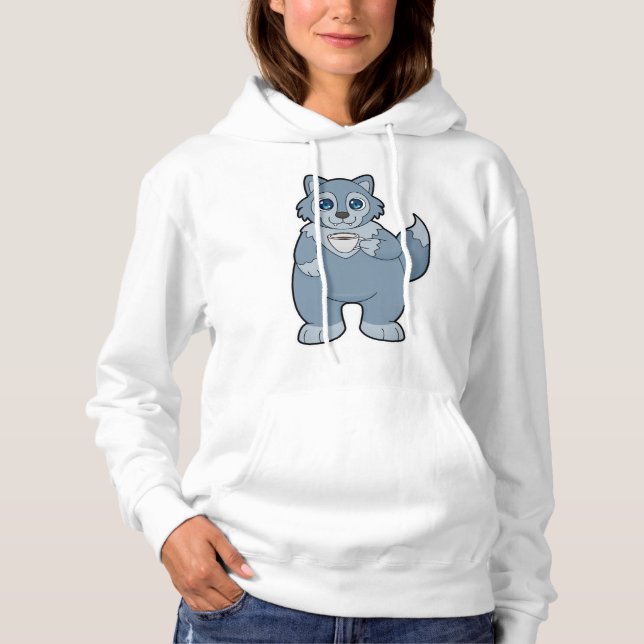 Wolf mit Kaffee-Cup Hoodie (Vorderseite)