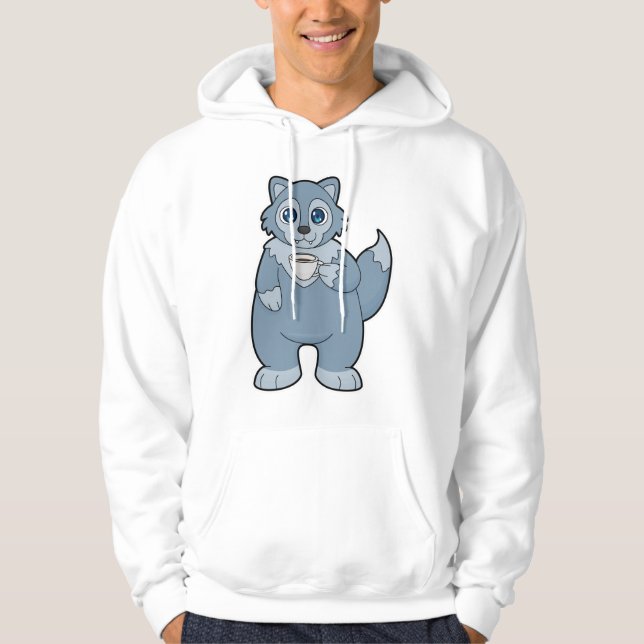 Wolf mit Kaffee-Cup Hoodie (Vorderseite)