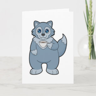 Wolf mit Kaffee-Cup Karte