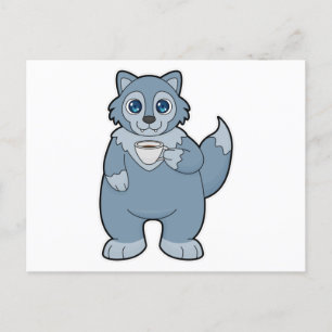 Wolf mit Kaffeetasse Postkarte