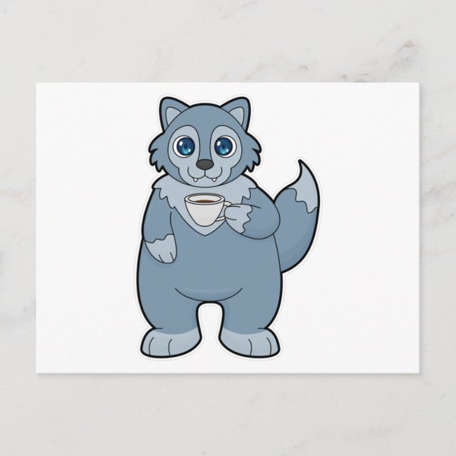 Wolf mit Kaffeetasse Postkarte (Vorderseite)