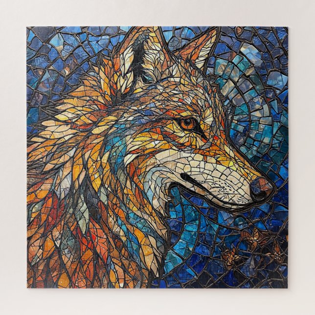 Wolf mit lebhaften farbenfrohen Glasstücken Puzzle (Vertikal)