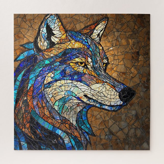 Wolf mit lebhaften farbenfrohen Glasstücken Puzzle (Vertikal)