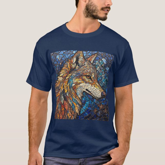 Wolf mit lebhaften farbenfrohen Glasstücken T-Shirt (Vorderseite)