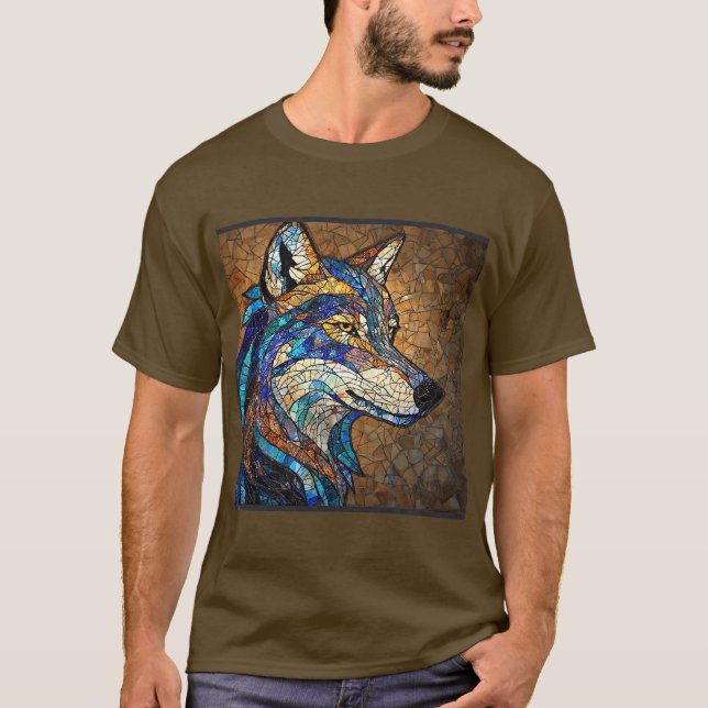 Wolf mit lebhaften farbenfrohen Glasstücken T-Shirt (Vorderseite)