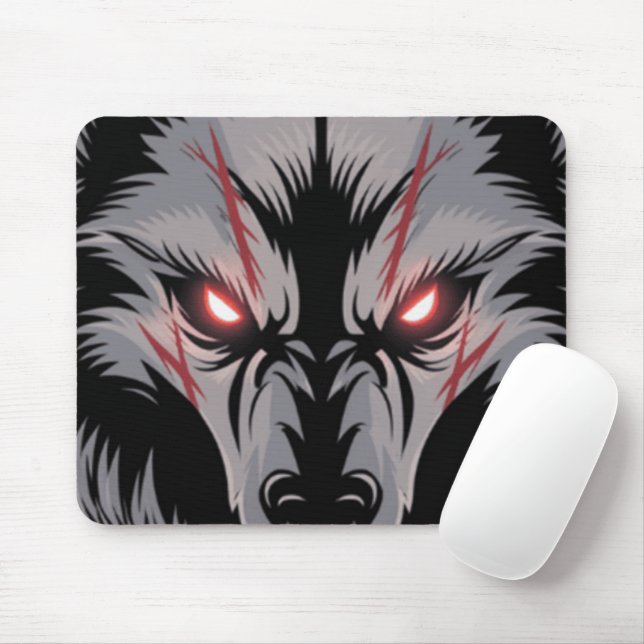 Wolf mit leuchtenden roten Augen bekämen Mousepad (Mit Mouse)
