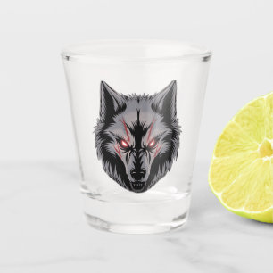 Wolf mit leuchtenden roten Augen bekämen Schnapsglas