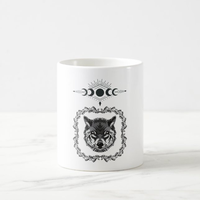 Wolf mit Mondphasen Kaffeetasse (Mittel)