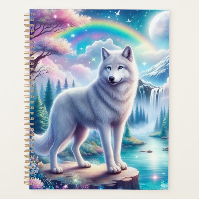Wolf mit Regenbogen und Wasserfall Planer (Vorderseite)