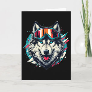Wolf mit Skischneebrille Wolf Skifahren Lieb Karte