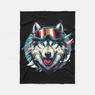 Wolf mit Skischneebrille Wolf Skifahren Liebhaber Fleecedecke