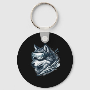 Wolf mit Skischneebrille Wolf Skifahren Schlüsselanhänger