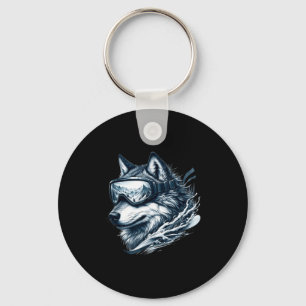 Wolf mit Skischutzbrille beim Skifahren Schlüsselanhänger