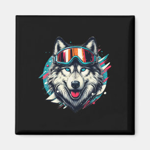 Wolf mit Skischutzbrille Skifahren Liebhaber Magnet
