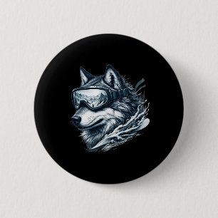Wolf mit Skischutzbrille Wolf Skifahren Button