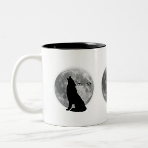 Wolf mit Vollmond Design-Kaffee-Tasse. Zweifarbige Tasse
