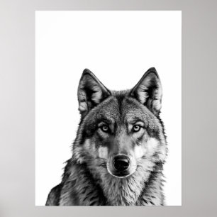 Wolf Modern Portrait Schwarz-weiß Poster