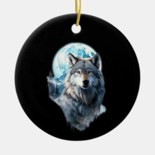 Wolf Mond Grafik Heulend ,Unter Vollmondnacht Keramik Ornament